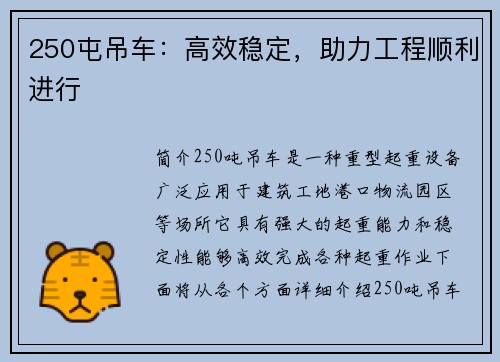 250屯吊车：高效稳定，助力工程顺利进行
