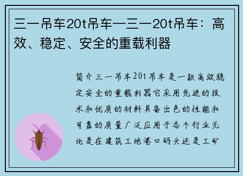 三一吊车20t吊车—三一20t吊车：高效、稳定、安全的重载利器